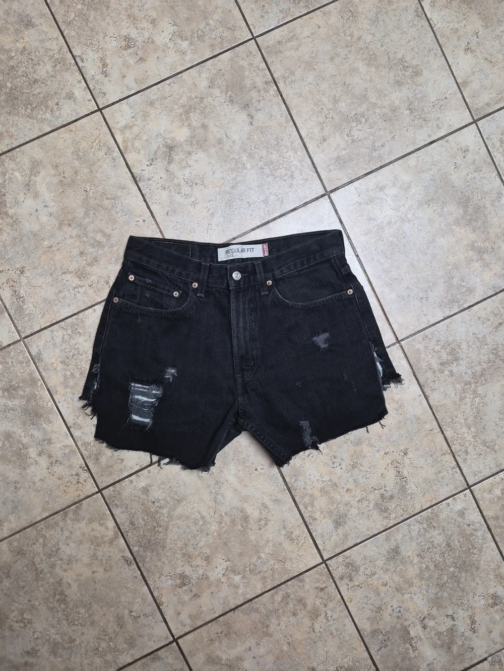Vintage Levis Cutoff Shorts 505 Regular Fit Washed Faded Black Distressed 31